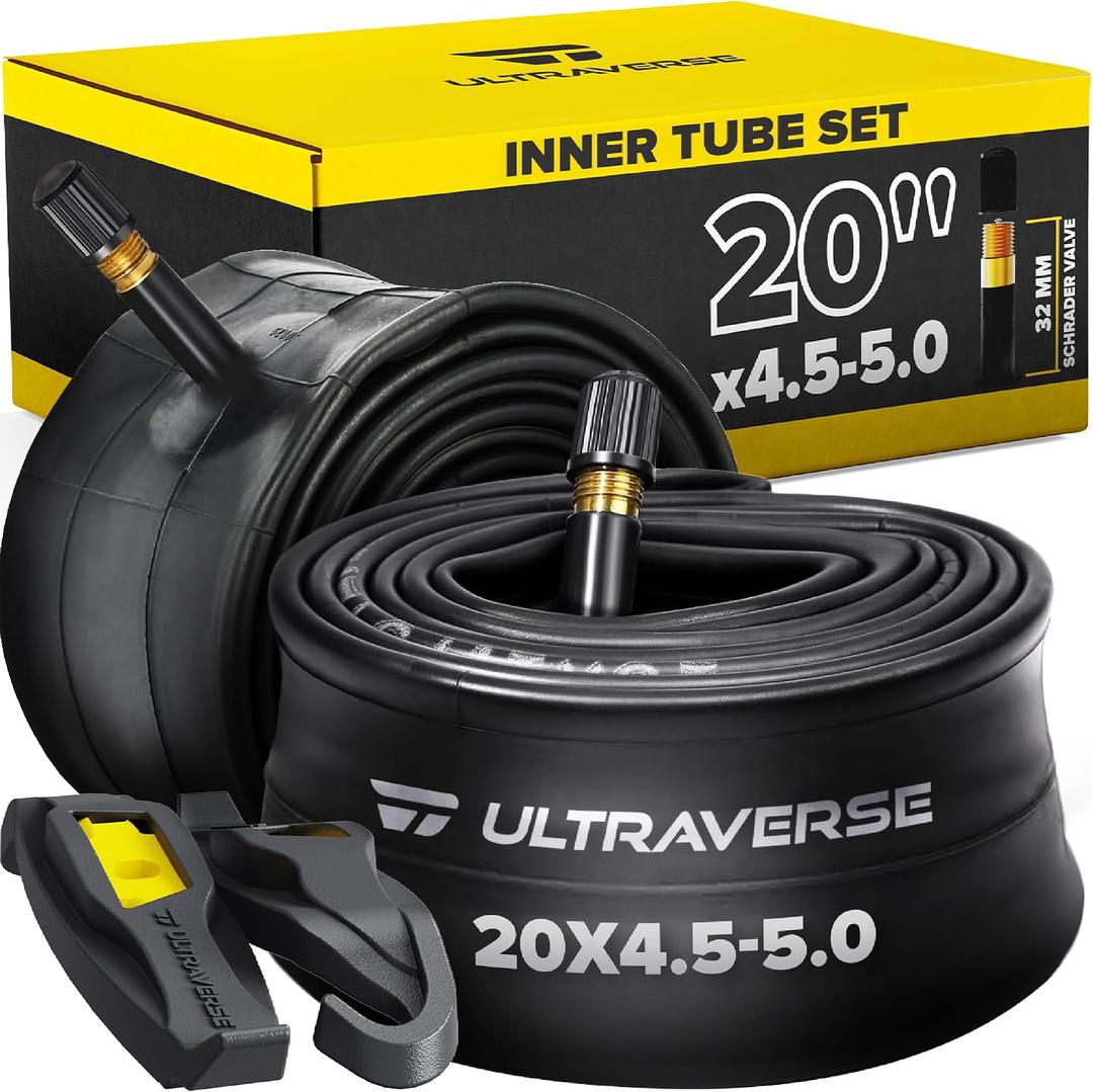 Ultraverse 20x4.0, 24x4.0, 26x4.0, 20x3.0, 26x3.0, 16x3.0, Inner Tube Set with Schrader Valve - Ideal for Mountain Bikes & E-Bikes with Fat Tires - Durable & Reliable 2 Pack with Tire Levers