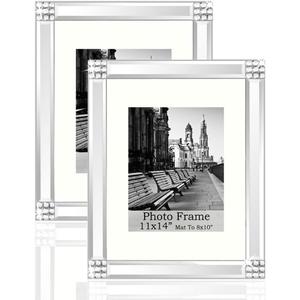 Meetart Standard Flat Silver Mirror Picture Frame 11x14 Inch With Mat For 8x10 Photo, Set Pack of 2 Piece, Wall Hang Portrait Or Landscape for Wall Decor Upgrade With Better Package