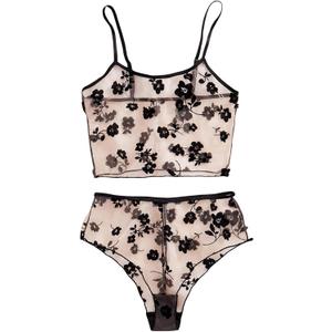SOLY HUX Women's Lingeries Floral Mesh Sheer Matching Bra and Panty Set Boudoir Outfits Nightwear 2 Piece (Large)