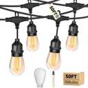 Outdoor String Lights LED 50FT Patio String Lights for Outside with S14 Teardrop-Shaped Bulbs Waterproof Flat Light Christmas Hanging Pendent Lights for Balcony Backyard Garden 2700K