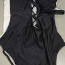 SUUKSESS One Piece Swimsuit for Women Slimming Tummy Control Square Neck Bathing Suit (Medium, Black and White)