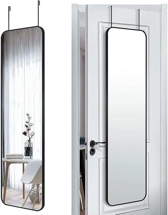 47x14 Mirror Rectangle Full Body Length Door Hanging Wall Mounted Metal Aluminum Alloy Frame Dressing Make-up Mirrors for Entryway Bedroom Bathroom Living Room 47 14 inch Black