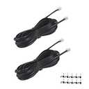 YIENFBEV 25FT Telephone Extension Cord Cable, Landline Phone Line Wire with RJ11 6P4C Plugs, Includes Cable Clips - Black - 1 Pack