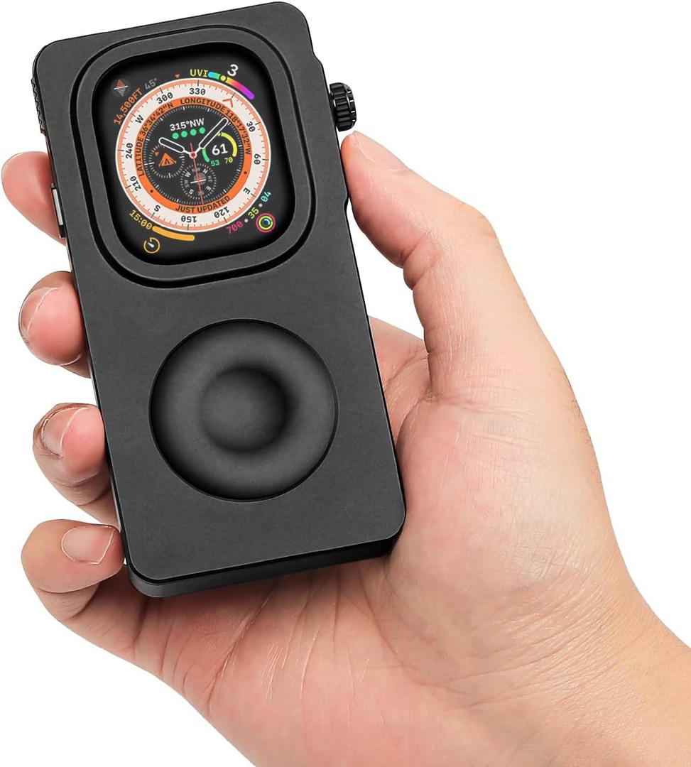 Aluminum Alloy Case for Apple Watch 49mm 44mm 45 46 42 40 41mm-Turn Your Apple Watch into a Smartphone,Retro iPod Style Metal Protective Cover with Click Wheel (Black, 49mm- Ultra 3 2 1)