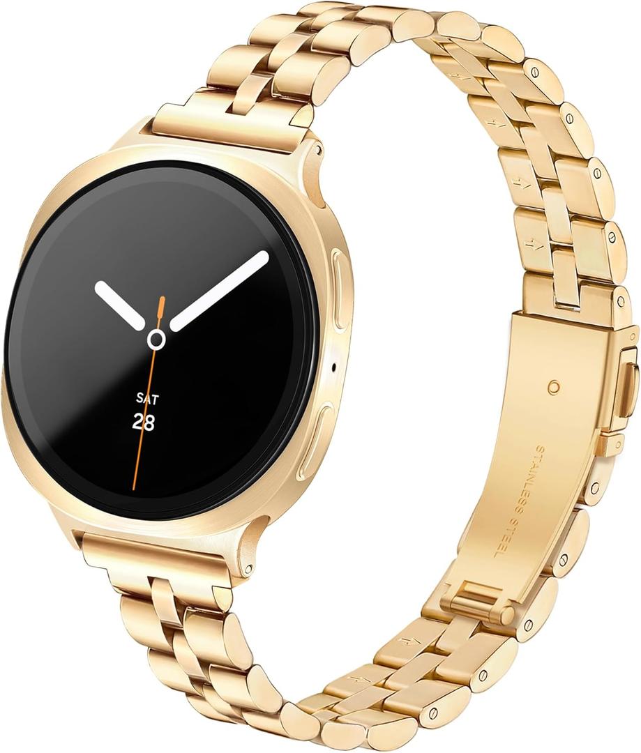 Melyis Slim Metal Band Fits for Samsung Galaxy Watch 7 6 5 4 FE 40mm 44mm/Galaxy Watch 8 6 4 Classic, 20mm Stainless Steel Galaxy 8 Watch bands for Women, Thin Band for Samsung Watch Bands-Gold