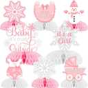 Fangleland 8 Pack Baby Its Cold Outside Honeycomb Centerpieces Baby Shower Decorations for Girl, Winter Pink White Little Snowflake Its A Girl Table Toppers Decors Gender Reveal Party Supplies
