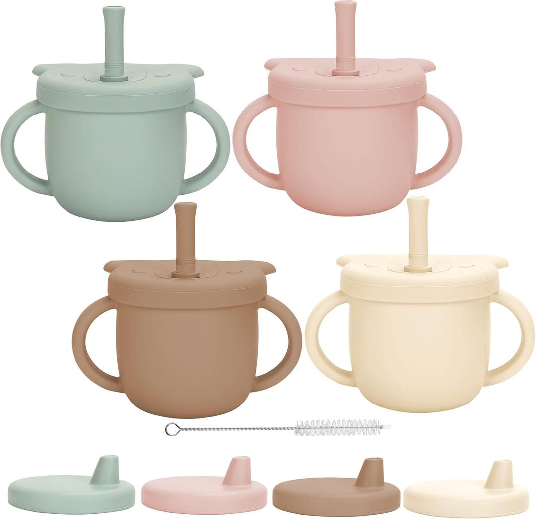 Silicone Baby Sippy Cups, 8.54 Oz 3 Stages Training Cup, Silicone Straw Cup for Infants Toddlers 6-12 Month and Kids 1-3 Year, 4 Colors