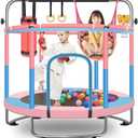 60" Toddler Trampoline for Kids, 5FT Adjustable Trampoline Indoor Outdoor with Enclosure Net, Mini Trampoline for Kids 3-10, 880lbs Capacity, Adjustable Gymnastics Bar, Basketball Hoop, Swing