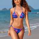 Tainehs Women's Sexy Halter Thong Bikini Tie Two Sides Bottom Triangle Bikini Swimsuits (Blue, XL)