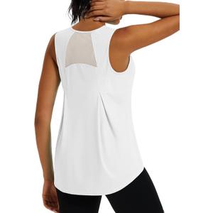 TACVASEN Women's Workout Tops Lightweight Racerback Sleeveless Breathable Shirts Athletic Running Yoga Gym Tanks for Women (White, M)