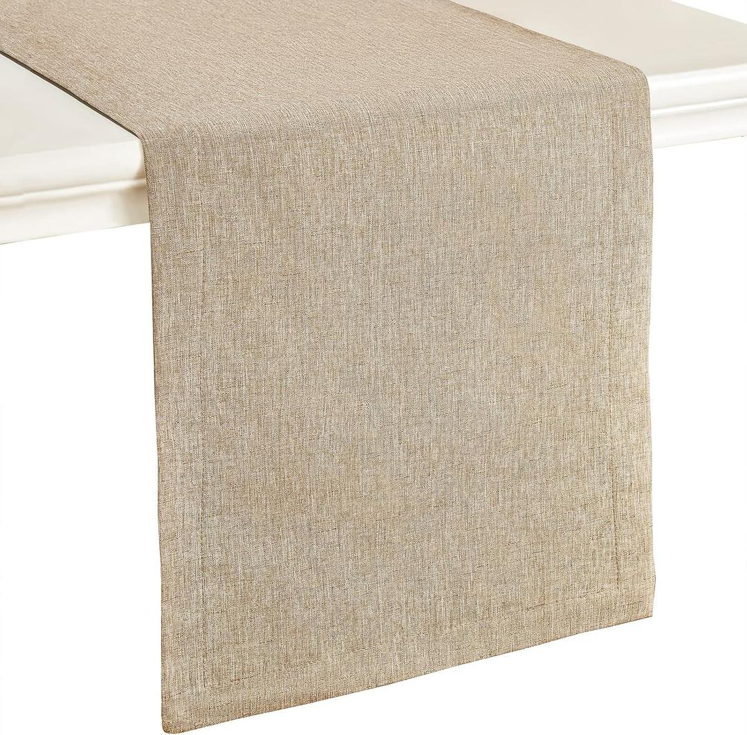 Mebakuk Linen Farmhouse Table Runner Large Burlap Style Soft and Waterproof Decorative Fabric Runner for Outdoor Wedding and Dinner (14 x 36 Inch, Mocha)