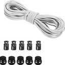 Versatile 1/8-Inch (3mm) Elastic Cord - 10 Yards with 10 Pack Plastic Spring Cord Locks - Stretch Cord, Elastic Rope, and Drawstring Cord for Sewing, Crafting, and DIY Projects (White)