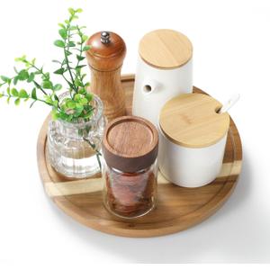 LAMU 10'' Acacia Wood Lazy Susan Organizer for Table Top, Lazy Susan Turntable for Cabinet, Kitchen, Countertop, Pantry Organization