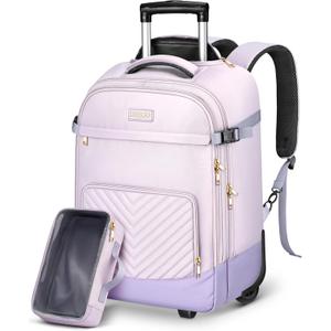 DEEGO Rolling Backpack for Women, 17.3 inch Travel Laptop Backpack with wheels for Business Commute, Water Resistant 40L Large Capacity Roller Carry-on Luggage With Toiletry Bag, Suitcase for Adults