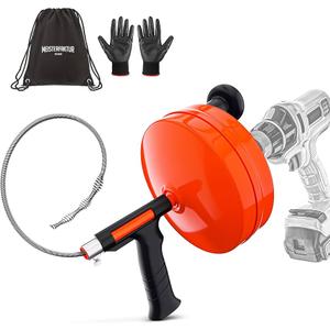 Drain Snake with Drill Attachment, Double Mode Drain Auger for Shower, Sink, Bathrom and Kitchen, w/Gloves and Storage Bag