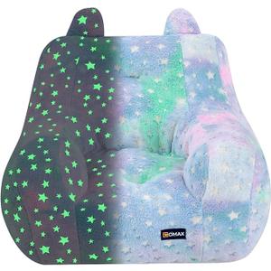Little Star Kids Sofa with Star Throw Pillow, High Back Toddler Chair Glow in The Dark for Boys and Girls, Grey