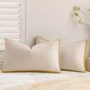 a moment Loop Yarn Linen-Like Pillow Cover Natural Soft Decorative Throw Pillow Case Farmhouse 12x20 Inch, Bohemian Textured Cushion Cover for Sofa Bed, Wrinkle-Resistant Home Decor Mustard Yellow