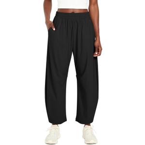 Ugerlov Womens Barrel Ankle Pants Quick Dry Lightweight Hiking Pants Wide Leg High Waisted Baggy Trousers with Pockets (Black, S)