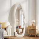 Koonmi 24"x63" Irregular Mirror Full Length, Flannel Floor Mirrors, Full Body Standing Mirror Wall Mounted with Flannel Wrapped Frame for Bedroom & Living Room, Beige
