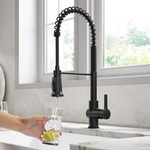 KRAUS Britt 2-in-1 Commercial Style Pull-Down Single Handle Water Filter Kitchen Faucet in Matte Black with Purita 2-Stage Under-Sink Filtration System