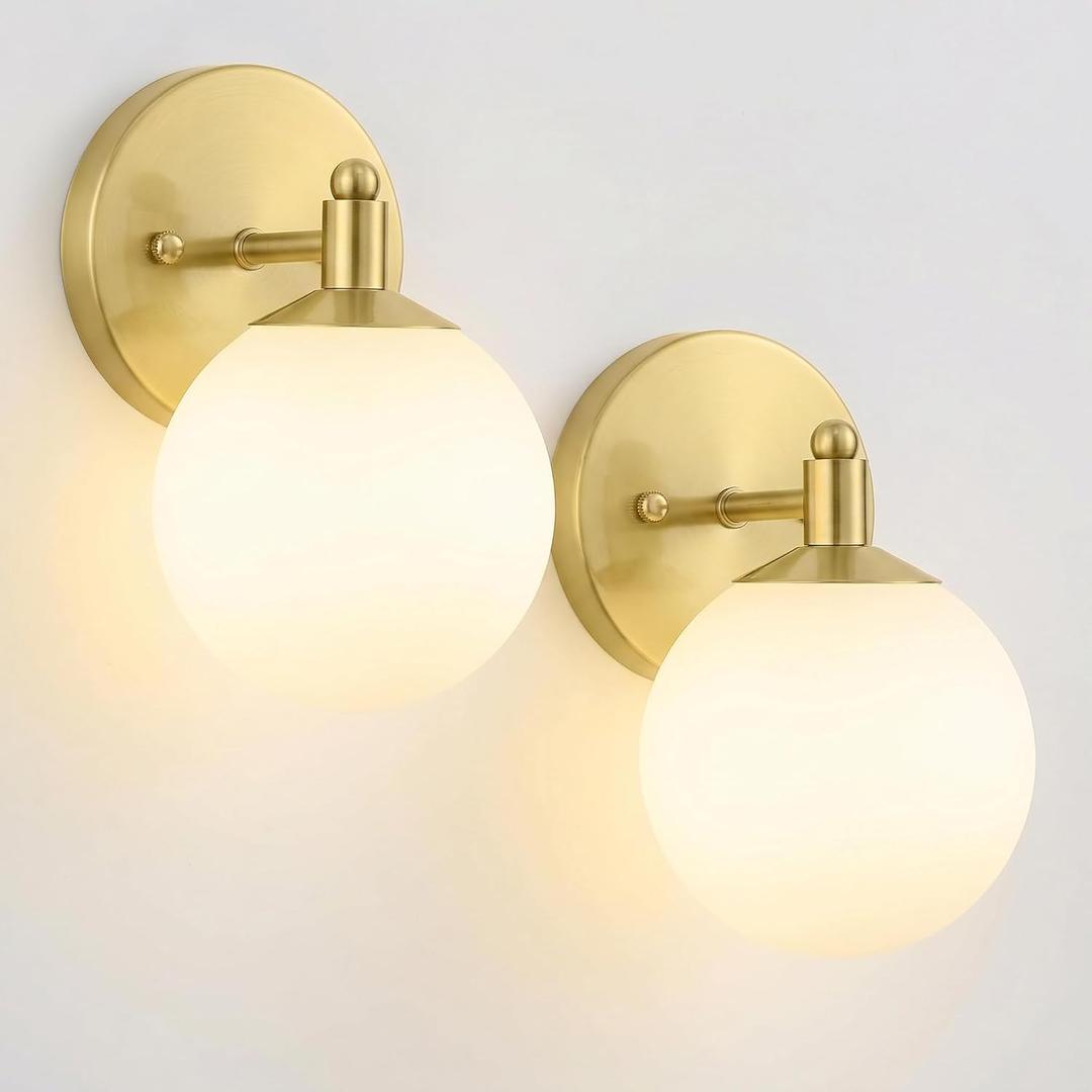 Frosted Wall Sconce Set of Two,Mid Century Brass Bathroom Sconce,Modern Gold Vanity Light,Brushed Gold Sconce Lighting