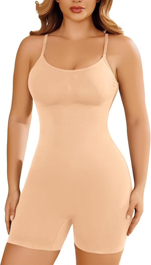 Shapewear Tummy Control for Women Seamless Bodysuit with Adjustable Straps Body Shaper Suits (Beige, XS)