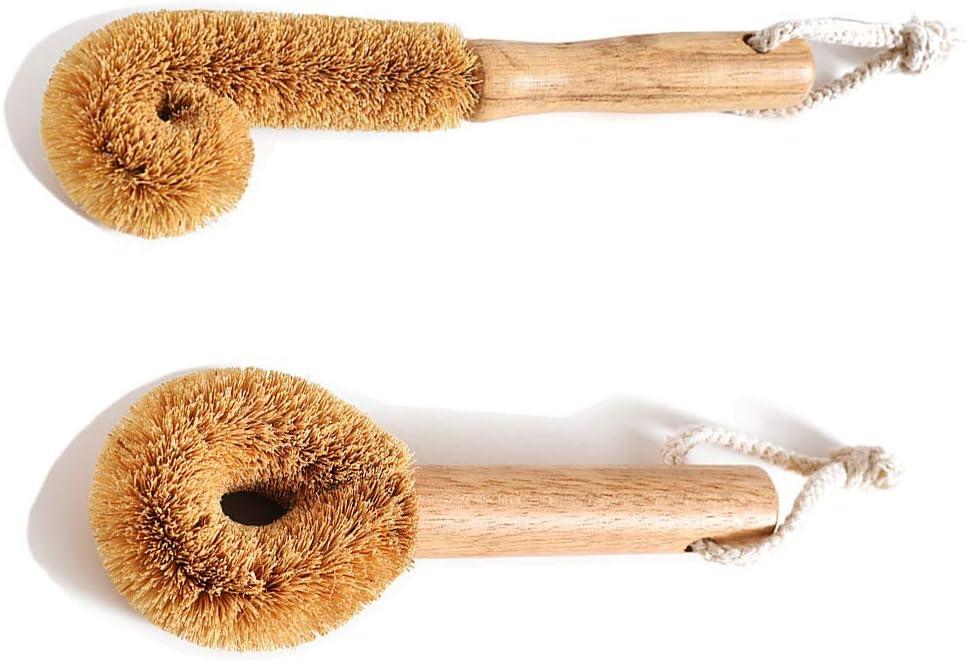Wodden Cleaning Brush, Bottle Washing Brush, Pan Scrub Brush, Natural Coconut Fiber Brush Head , Sturdy, Deep Cleaning, Eco-Friendly