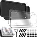 2 Pcs Silicone License Plate Frames with 2 Clear Polycarbonate Covers, Rust-Proof, Weather Resistant, Easy Installation, Premium License Plate Protector, Covers & Frames with 2 Drainage Holes