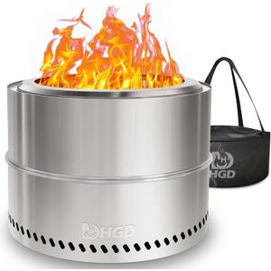 HGD 20 inch Smokeless Firepit Outdoor, Portable Smokeless Fire Pit for Camping with Travel Bag, Stainless Steel Wood Burning Stove for Backyard & Patio, Easy Setup & Compact Storage (Silver)