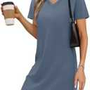 RUMIA Summer Casual Dresses for Women 2025 Mini Vacation Dress V-Neck Short Sleeve Split Hem Beach Sundress(Size M)