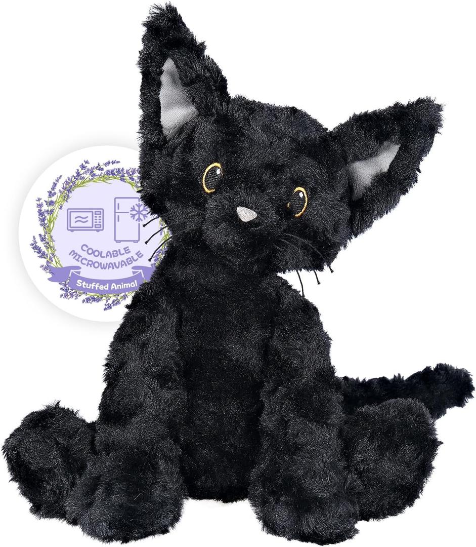 SuzziPals Coolable & Heatable Cat Stuffed Animals, Microwavable Heating Pad for Period Discomfort, Lavender Scent Cat Plush, Black Cat Plush Gift for Kids & Aldults