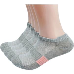 Womens Athletic No Show Socks, Cushioned Ankle Running Socks, Breathable, 4 Pairs (Grey)