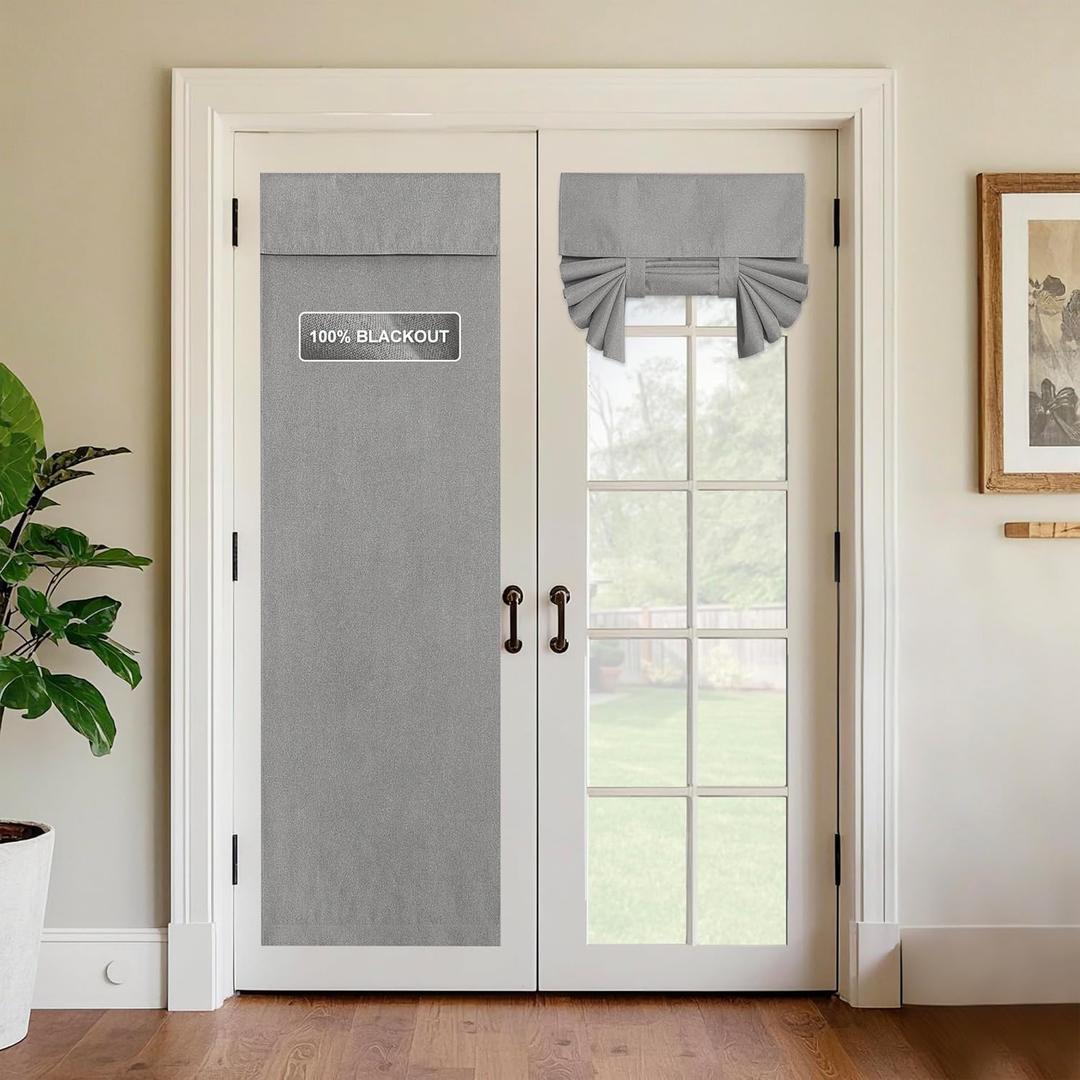 StangH Grey 100% Blackout Door Window Curtains for Bedroom, Lightweight Linen Textured Energy Efficient Patio Door Shade for Sliding Glass Home Office, W26 x L80, 1 Panel