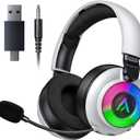Wireless Gaming Headset for Ps5 Ps4-2.4GHz, 7.1 Surround Sound, Noise Cancelling Mic, RGB Lights, 40H+ Battery, Lossless Audio, Comfy Over Ear Headphones for PC, Switch, Xbox, Laptop, Mac, Mobile (White)