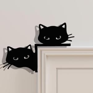 2 x 2024 Latest Metal Adorable Cat Door Topper: Halloween Door Decor Sign Frame Christmas Toppers Kitty Corner Hanging Decorative Wall Vintage Holiday Spooky Decoration Ornament (Two Cats)