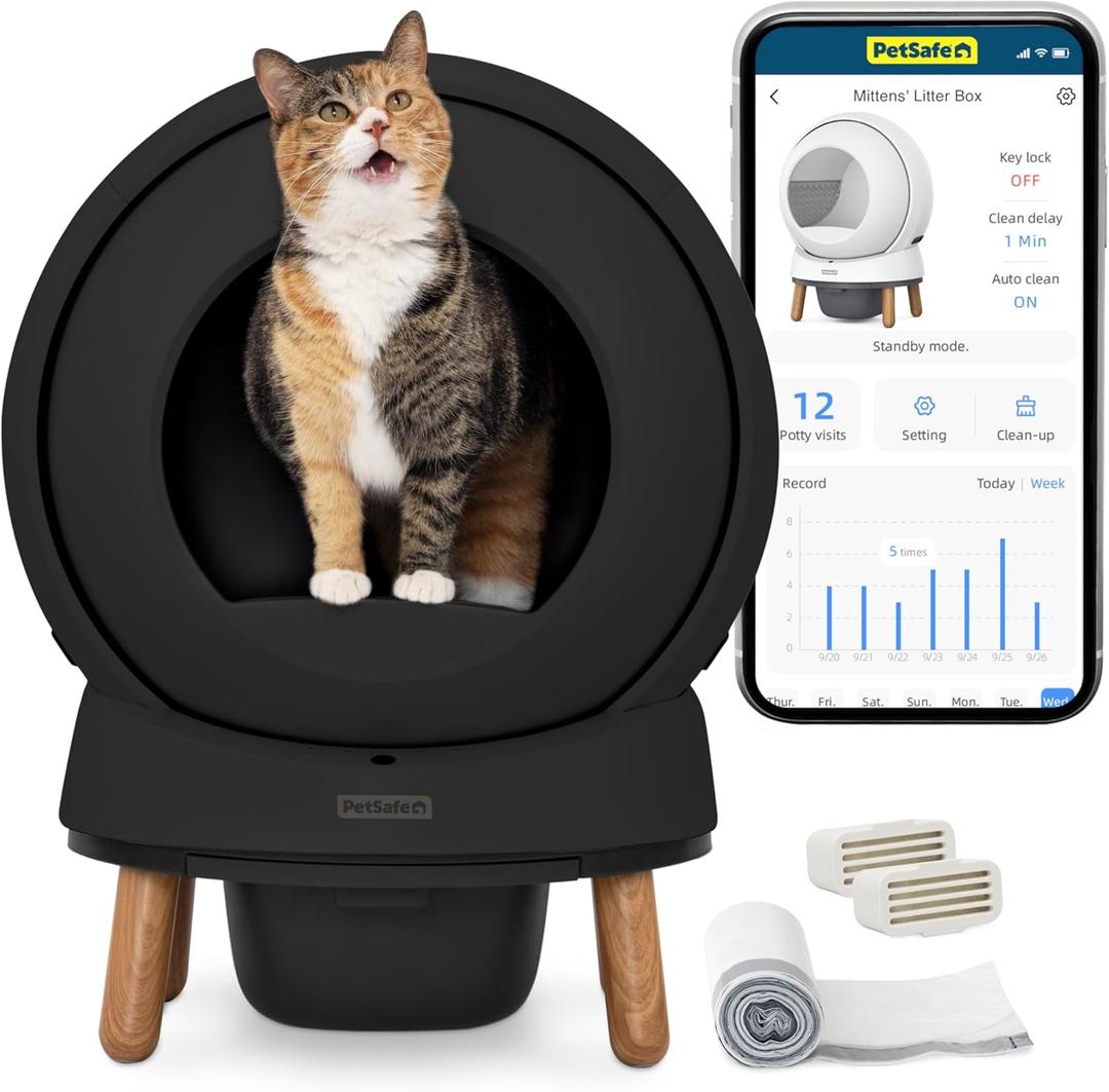 PetSafe ScoopFree SmartSpin Self-Cleaning Cat Litter Box, Black Advanced Odor Control, App Controlled with Health Monitoring, Works with Any Litter, Up to 2 Weeks of Hands-Free Cleaning