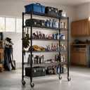 75"H Metal Storage Shelf with Wheels, 6 Tiers, 2280LBS, Black, 75"H X36"W X14"D