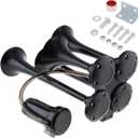 Train Horns Kit, 4 Trumpet Air Horn Kit, 12V 185db Super Loud Train Horns for Pickup Trucks, Four Trumpet Air Horn with Compressor for Vehicle Cars Trucks Pickup Trains Lorrys Boats