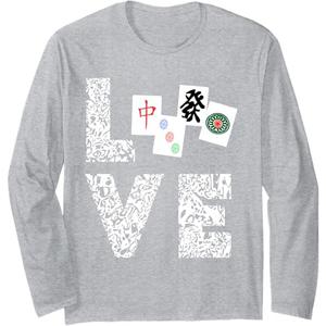 Mahjong Love Playing Chinese Game Mah Jongg Player Long Sleeve T-Shirt, Size L