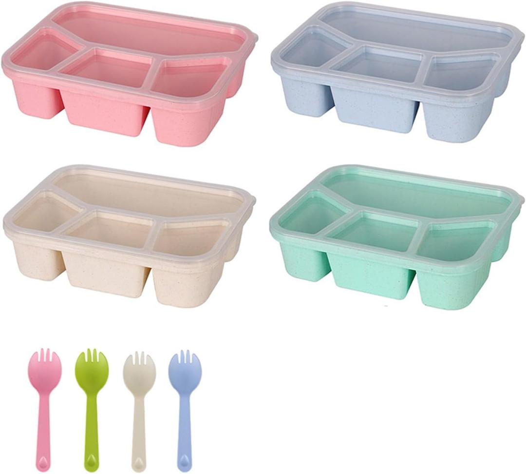 Bento Box Adult Lunch Box 4 Pack Lunch Containers 4-Compartment Reusable Food Storage Snack Containers Dishwasher Safe Stackable for Work & Travel