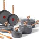 T-fal Revive Ceramic Cookware Sets, Pots and Pans Set Nonstick, (12 pieces), Ceramic Non-stick Coated, Frying Pan, Oven Safe Up To 350F, Grey Granite