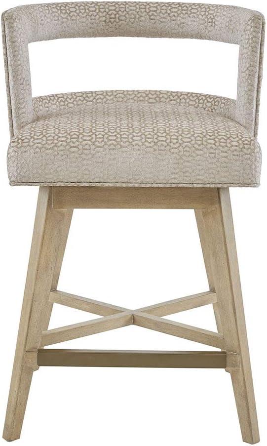 Madison Park Glenwood Upholstered Swivel Counter Stools, Height Kitchen Chair, Solid Wood, Bronze Metal Kickplate Footrest, Back Support, Pipped Fabric, Dining Room Accent Furniture, Cream