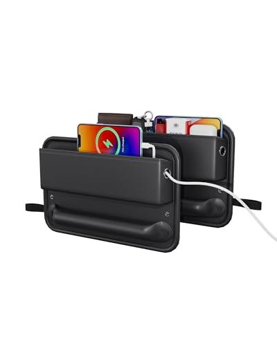 Car Seat Gap Filler 2 Pack Leather Car Seat Organizer and Storage Automotive Accessories - Front Seats Car Adjustable Gap Filler for Cards, Phones, Wallet, Keys