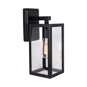 LIT-PaTH Outdoor Wall Lantern, Wall Sconce as Porch Lighting Fixture, E26 Medium Base Max 60W, Anti-Rust Metal with Glass Shade, Black, 1-Pack