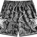 COZYEASE Men's Letter Graphic Print Drawstring Waist Shorts Casual Tie Front Track Athletic Gym Shorts Deep Black Large