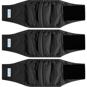 Paw Legend Washable Dog Belly Band Wrap Diapers for Male Dog | High Absorbing Puppy & Doggy Diapers Male (3 Pack,Black,X-Large)