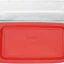 Pyrex SYNCHKG117579 Basics 3 Quart Glass Oblong Baking Dish with Red Plastic Lid-9 inch x 13 Inch, 5, Clear