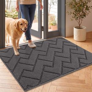 hicorfe Indoor Doormat,Front Back Door Mat Rubber Backing Non Slip Door Mats 24"x35" Absorbent Resist Dirt Entrance Doormat Inside Floor Mats for Entryway Washable Low-Profile (Grey)