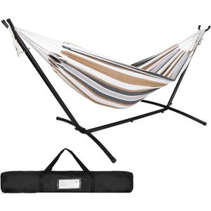 SUPER DEAL Portable 2 Person Hammock with 9FT Hammock Stand, 620 LBS Capacity Adjustable Hammock Bed with Space Saving Carrying Case Included for Camping Garden Backyard Patio Indoor Outdoor