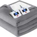 Sealy Electric Blanket Queen Size, Flannel & Sherpa Heated Blanket, 10 Heat Settings, Auto Shut Off, Machine Washable, Light Grey, 84 x 90 Inch